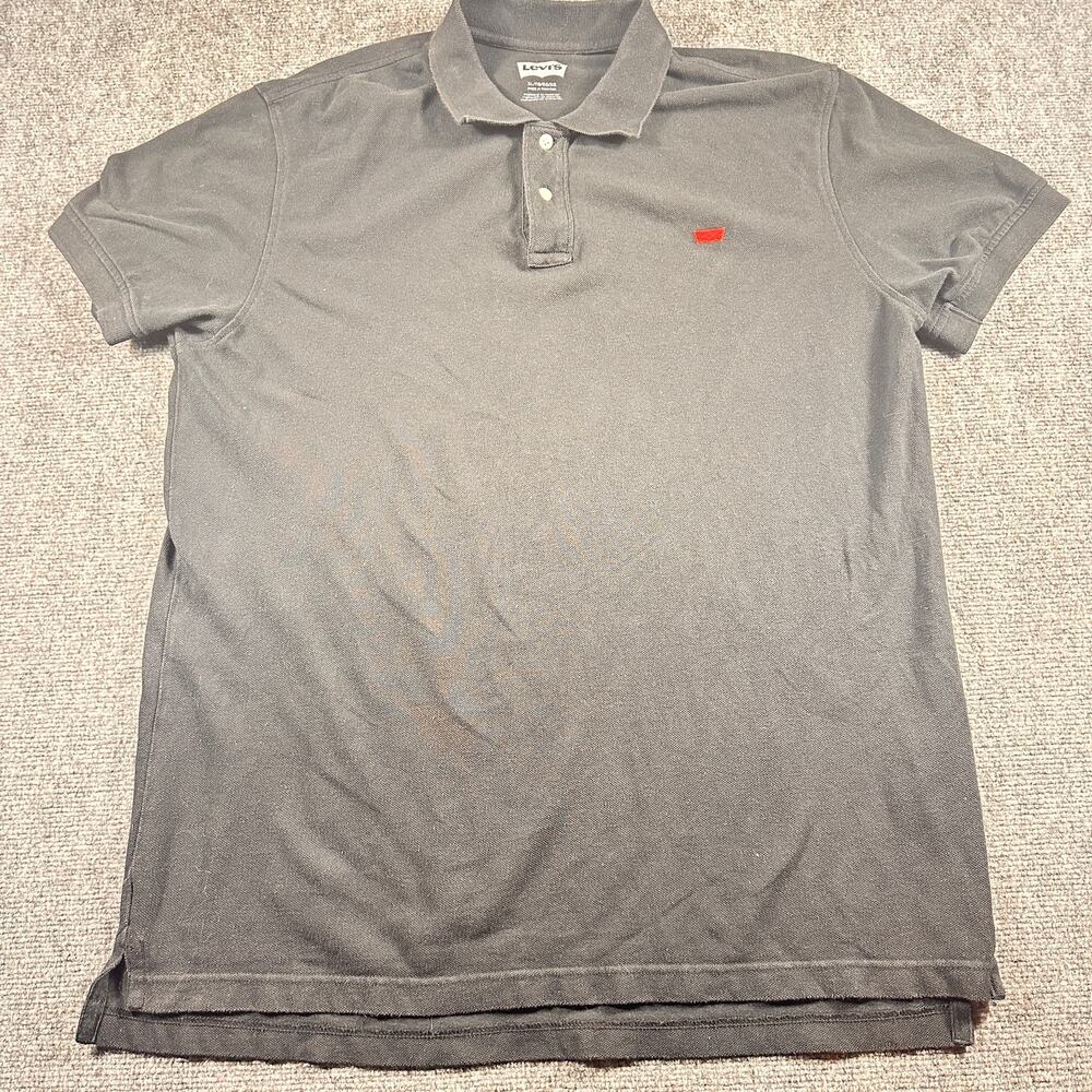Levi's Housemark Polo Shirt Mens XL Charcoal Gray Red Batwing Logo Short Sleeve - Picture 2 of 7
